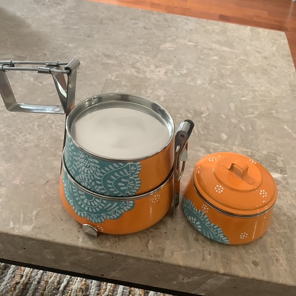 Globein Orange Turquoise Enamel Stackable Locking Camping Portable Lunch Box - Picture 3 of 7